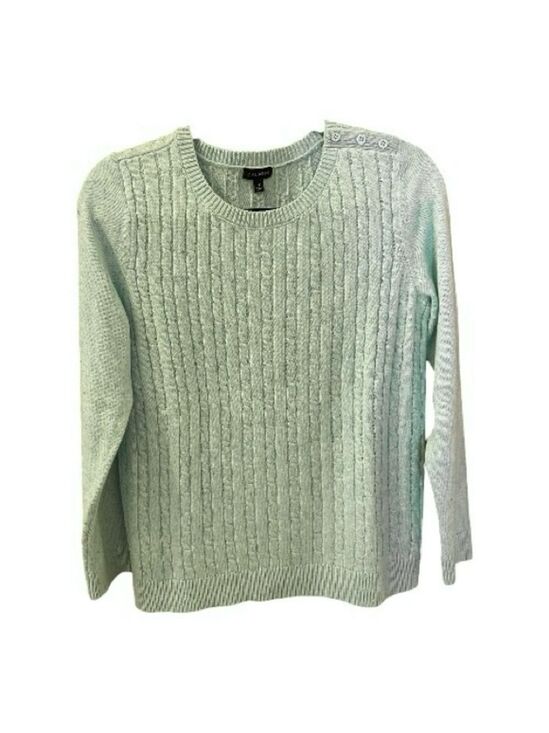 Talbots Sweaters - Talbots Cable Knit Sweater, Size M, Lime Green, 3-Button Shoulder Detail.